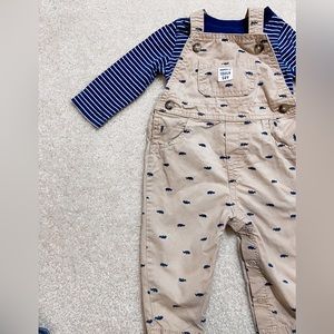 ••Carter’s Khaki Rhino Overalls & Stripped Shirt Set